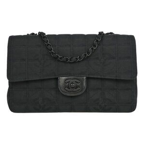 Chanel Black Jacquard Nylon Travel Line Medium Classic Single Flap XX03897